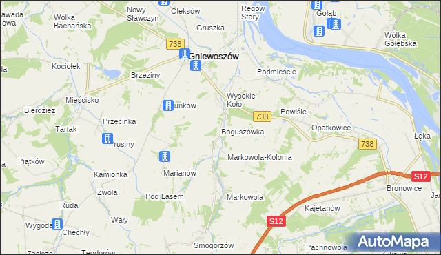 mapa Boguszówka gmina Gniewoszów, Boguszówka gmina Gniewoszów na mapie Targeo