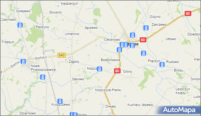 mapa Bolechowice gmina Bielsk, Bolechowice gmina Bielsk na mapie Targeo