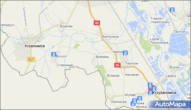 mapa Bolesław gmina Krzyżanowice, Bolesław gmina Krzyżanowice na mapie Targeo