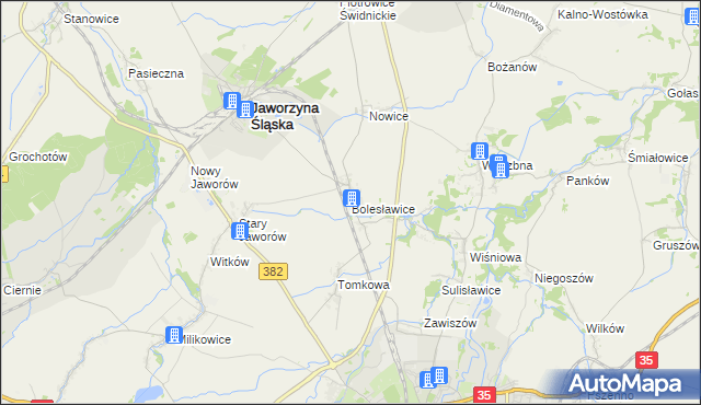 mapa Bolesławice gmina Jaworzyna Śląska, Bolesławice gmina Jaworzyna Śląska na mapie Targeo