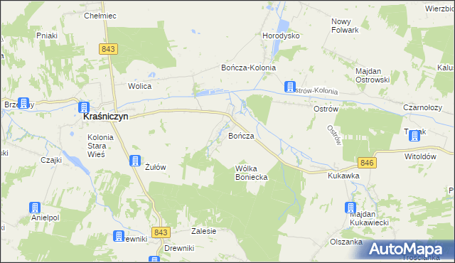 mapa Bończa gmina Kraśniczyn, Bończa gmina Kraśniczyn na mapie Targeo