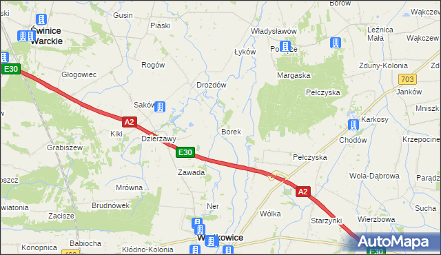 mapa Borek gmina Wartkowice, Borek gmina Wartkowice na mapie Targeo