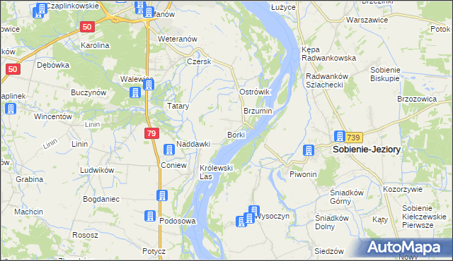 mapa Borki gmina Góra Kalwaria, Borki gmina Góra Kalwaria na mapie Targeo