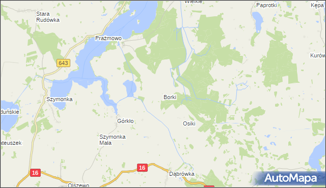 mapa Borki gmina Miłki, Borki gmina Miłki na mapie Targeo