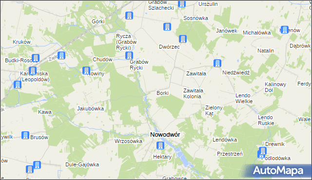 mapa Borki gmina Nowodwór, Borki gmina Nowodwór na mapie Targeo