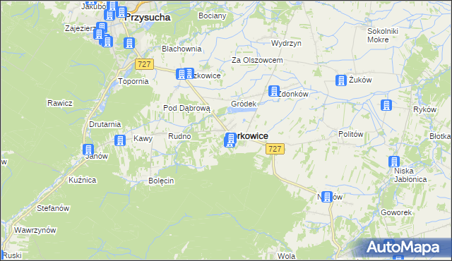 mapa Borkowice powiat przysuski, Borkowice powiat przysuski na mapie Targeo