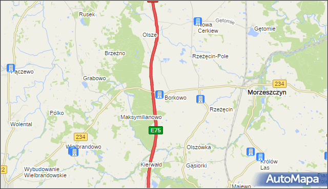 mapa Borkowo gmina Morzeszczyn, Borkowo gmina Morzeszczyn na mapie Targeo