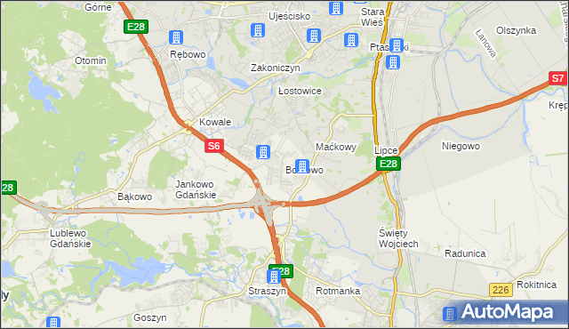 mapa Borkowo gmina Pruszcz Gdański, Borkowo gmina Pruszcz Gdański na mapie Targeo