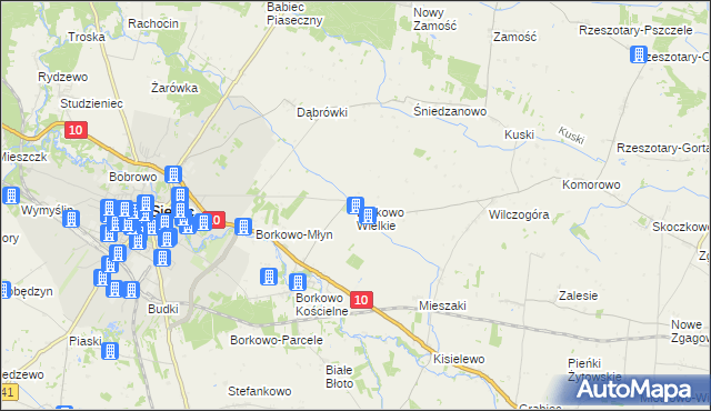 mapa Borkowo Wielkie gmina Sierpc, Borkowo Wielkie gmina Sierpc na mapie Targeo