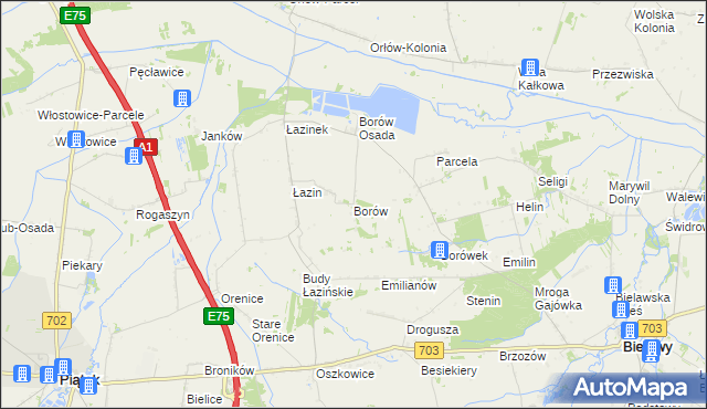 mapa Borów gmina Bielawy, Borów gmina Bielawy na mapie Targeo