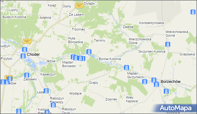 mapa Borów-Kolonia gmina Chodel, Borów-Kolonia gmina Chodel na mapie Targeo