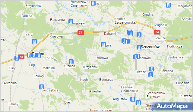 mapa Borowa gmina Szczerców, Borowa gmina Szczerców na mapie Targeo