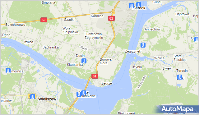 mapa Borowa Góra gmina Serock, Borowa Góra gmina Serock na mapie Targeo