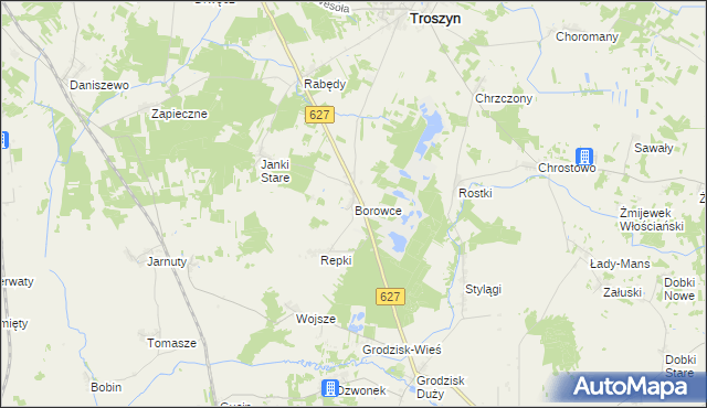 mapa Borowce gmina Troszyn, Borowce gmina Troszyn na mapie Targeo