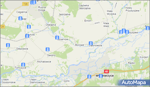 mapa Borowe gmina Mogielnica, Borowe gmina Mogielnica na mapie Targeo