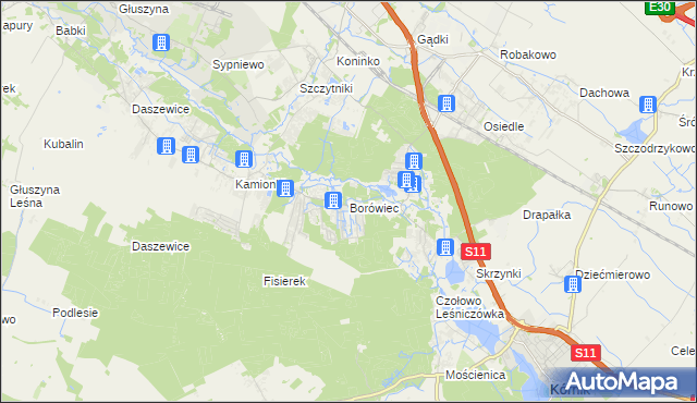mapa Borówiec gmina Kórnik, Borówiec gmina Kórnik na mapie Targeo