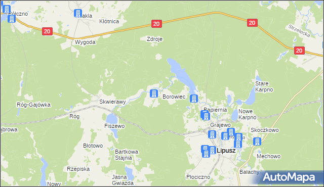 mapa Borowiec gmina Lipusz, Borowiec gmina Lipusz na mapie Targeo