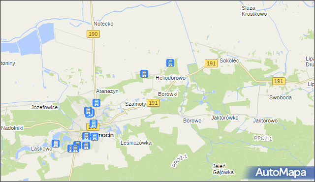 mapa Borówki gmina Szamocin, Borówki gmina Szamocin na mapie Targeo