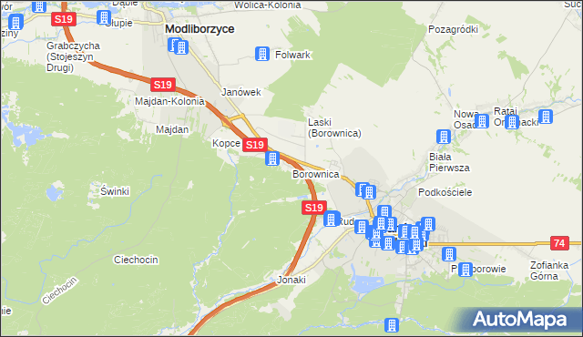 mapa Borownica gmina Janów Lubelski, Borownica gmina Janów Lubelski na mapie Targeo