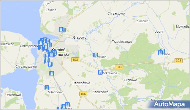 mapa Borucin gmina Kamień Pomorski, Borucin gmina Kamień Pomorski na mapie Targeo