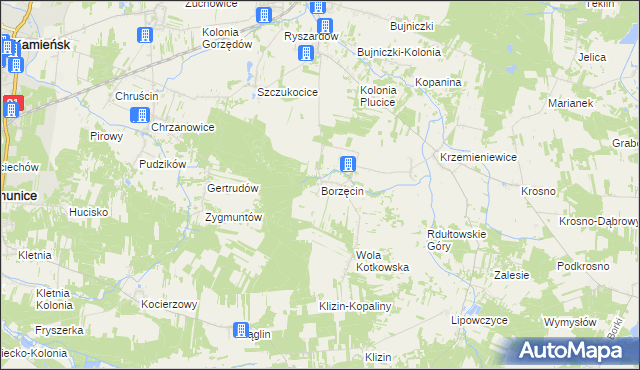 mapa Borzęcin gmina Gorzkowice, Borzęcin gmina Gorzkowice na mapie Targeo