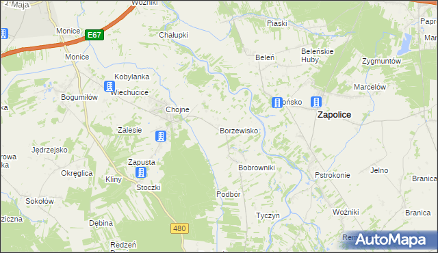 mapa Borzewisko gmina Sieradz, Borzewisko gmina Sieradz na mapie Targeo