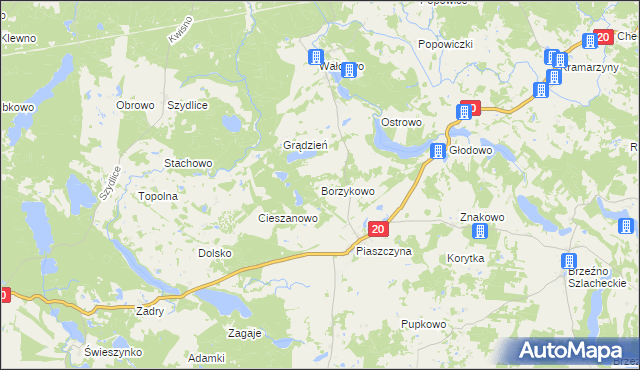 mapa Borzykowo gmina Miastko, Borzykowo gmina Miastko na mapie Targeo