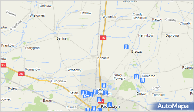 mapa Bożacin gmina Krotoszyn, Bożacin gmina Krotoszyn na mapie Targeo