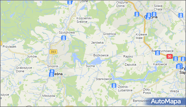 mapa Bożkowice, Bożkowice na mapie Targeo