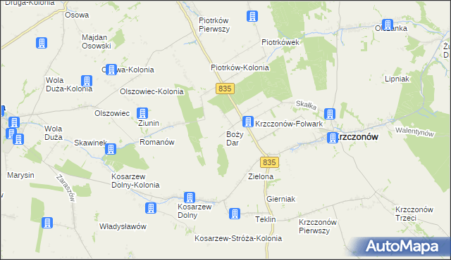 mapa Boży Dar gmina Krzczonów, Boży Dar gmina Krzczonów na mapie Targeo