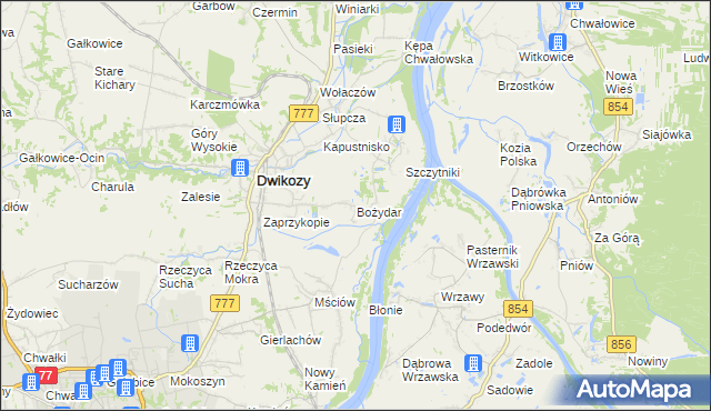 mapa Bożydar gmina Dwikozy, Bożydar gmina Dwikozy na mapie Targeo