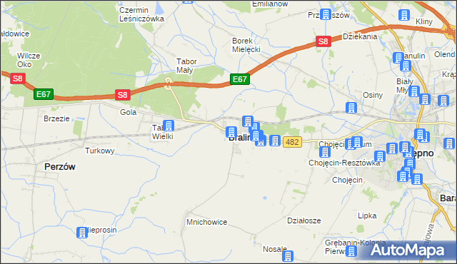 mapa Bralin powiat kępiński, Bralin powiat kępiński na mapie Targeo