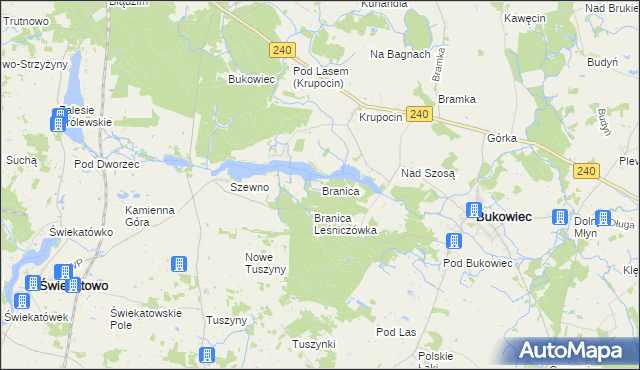 mapa Branica gmina Bukowiec, Branica gmina Bukowiec na mapie Targeo