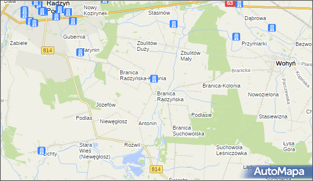 mapa Branica Radzyńska, Branica Radzyńska na mapie Targeo