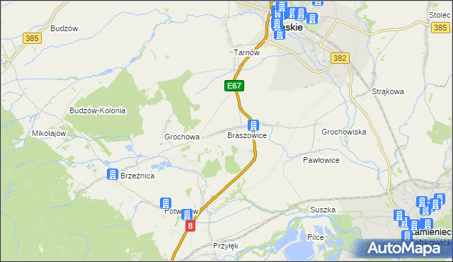 mapa Braszowice, Braszowice na mapie Targeo