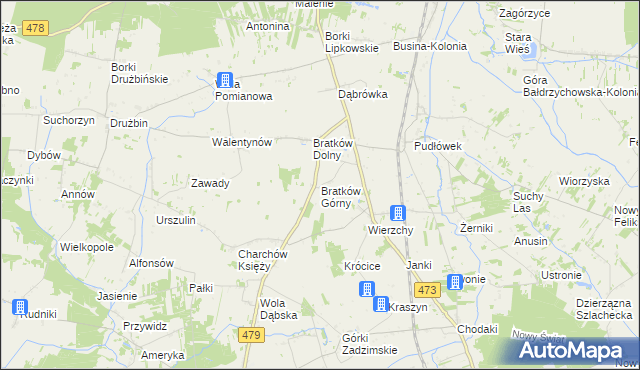 mapa Bratków Górny, Bratków Górny na mapie Targeo