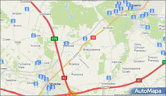 mapa Bratoszewice, Bratoszewice na mapie Targeo