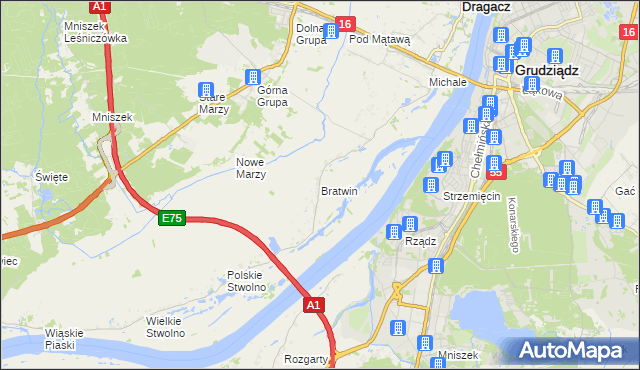mapa Bratwin, Bratwin na mapie Targeo