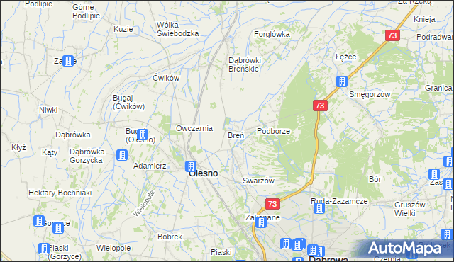 mapa Breń gmina Olesno, Breń gmina Olesno na mapie Targeo