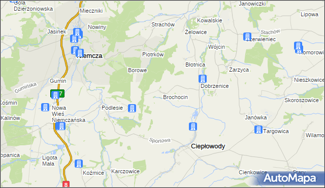 mapa Brochocin gmina Ciepłowody, Brochocin gmina Ciepłowody na mapie Targeo