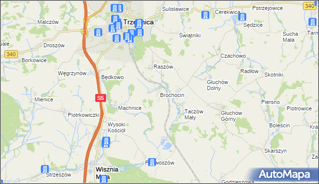 mapa Brochocin gmina Trzebnica, Brochocin gmina Trzebnica na mapie Targeo