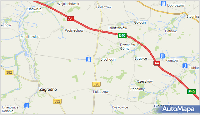 mapa Brochocin gmina Zagrodno, Brochocin gmina Zagrodno na mapie Targeo