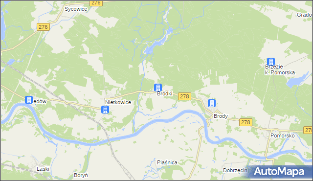 mapa Bródki gmina Czerwieńsk, Bródki gmina Czerwieńsk na mapie Targeo