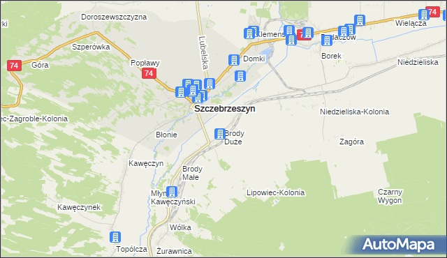 mapa Brody Duże gmina Szczebrzeszyn, Brody Duże gmina Szczebrzeszyn na mapie Targeo