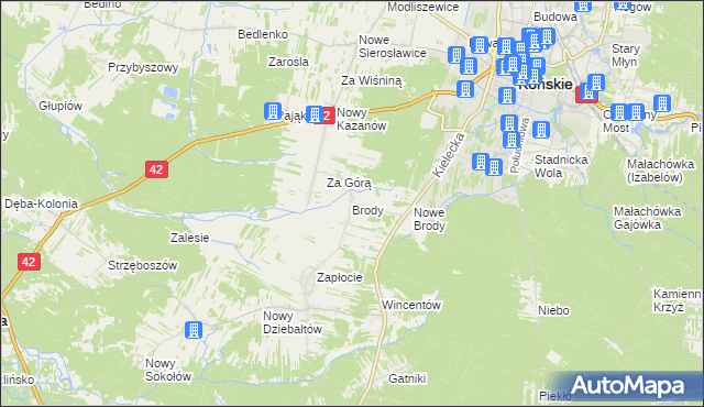 mapa Brody gmina Końskie, Brody gmina Końskie na mapie Targeo