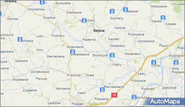 mapa Brończyce gmina Bejsce, Brończyce gmina Bejsce na mapie Targeo