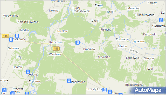 mapa Broników gmina Wierzchlas, Broników gmina Wierzchlas na mapie Targeo