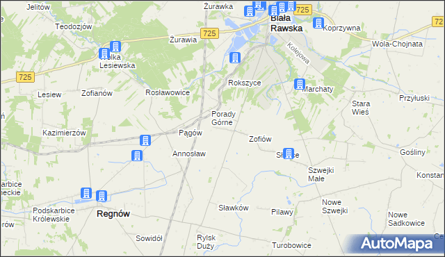 mapa Bronisławów gmina Biała Rawska, Bronisławów gmina Biała Rawska na mapie Targeo