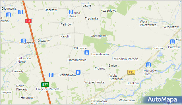 mapa Bronisławów gmina Promna, Bronisławów gmina Promna na mapie Targeo