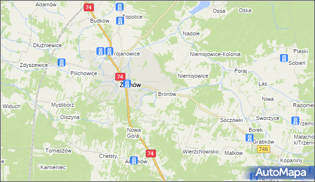 mapa Bronów gmina Żarnów, Bronów gmina Żarnów na mapie Targeo